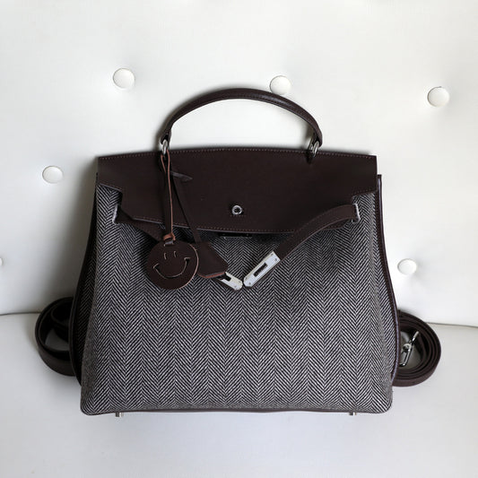 Women's High-grade Vintage Twill Canvas Stitched Cowhide Shoulder Bags