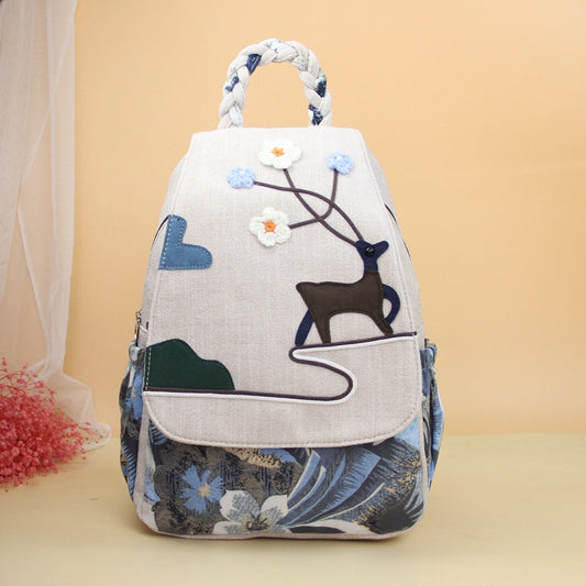 Innovative Deer Flower Woven Artistic Fresh Backpacks