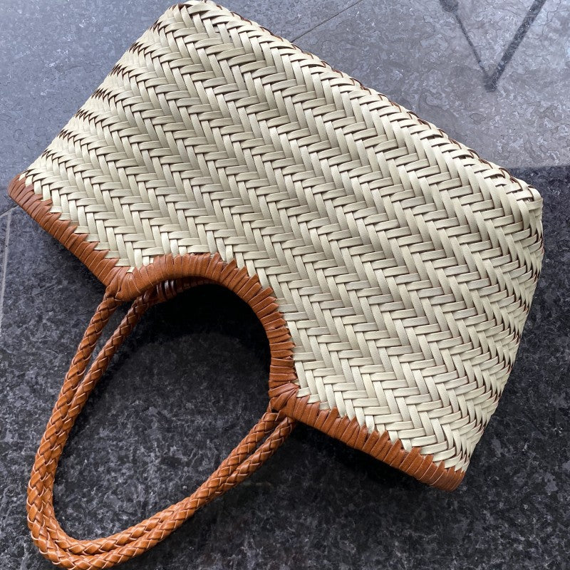 Women's Retro Woven Authentic Leather Weave Vegetable Handbags