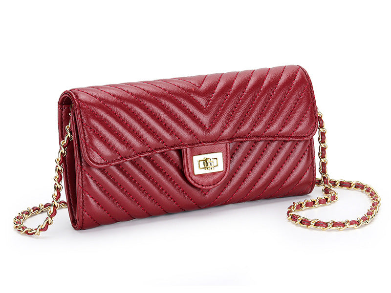 Women's Long Sheepskin Fashion Clutch Chain Leather Ladies Wallets
