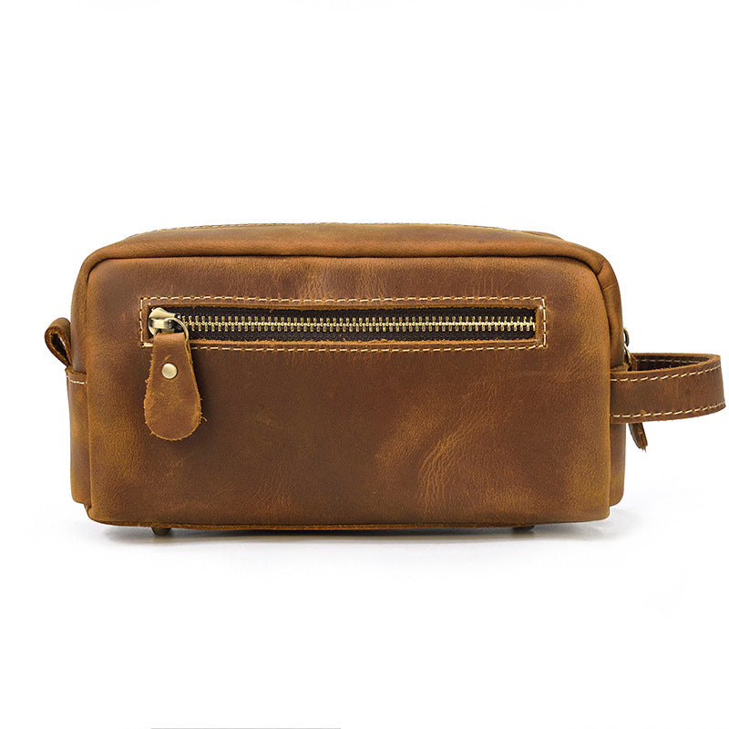 Men's Leather Clutch Retro Crazy Horse Neutral Wash Men's Handbags
