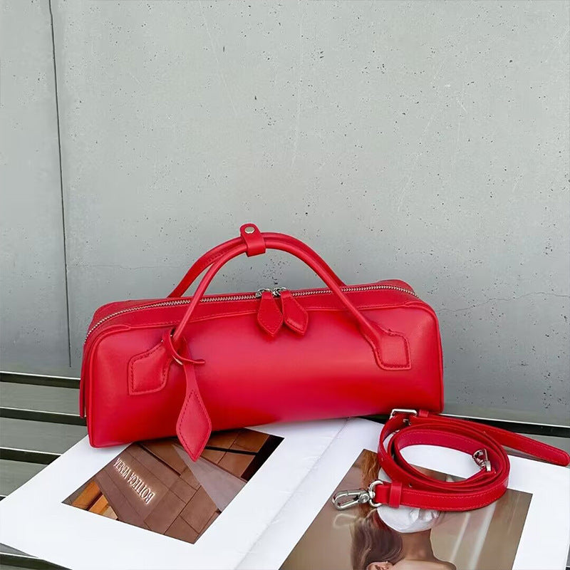 Women's Niche Cowhide French Style Sausage Retro Handbags