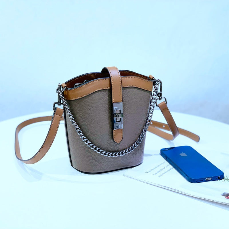 Women's Genuine Leather Trendy Contrast Color Chain Crossbody Bags