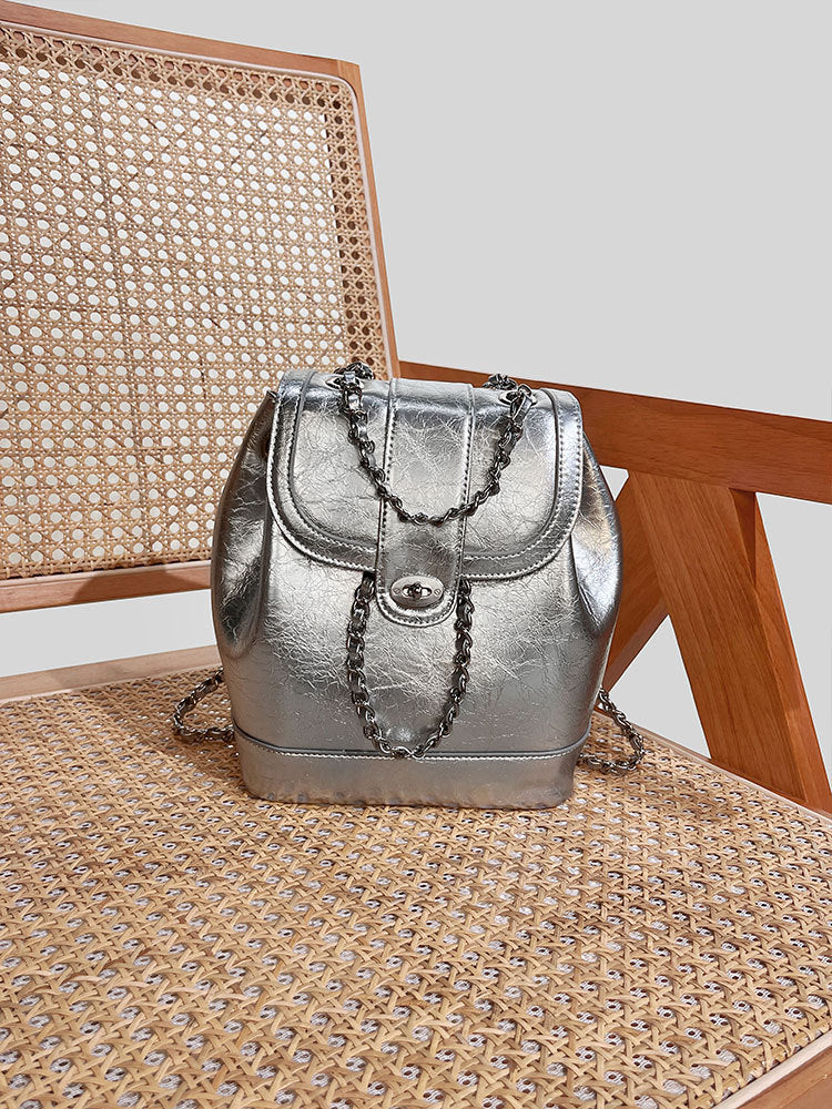Women's Carding Classic Style Sier Chain Cattle Backpacks