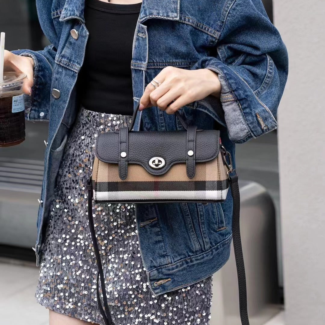 Real Leather Canvas Pillow Plaid Classic Crossbody Bags