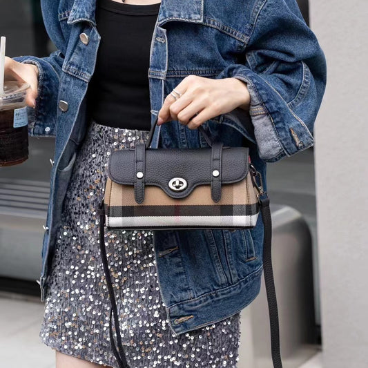 Real Leather Canvas Pillow Plaid Classic Crossbody Bags