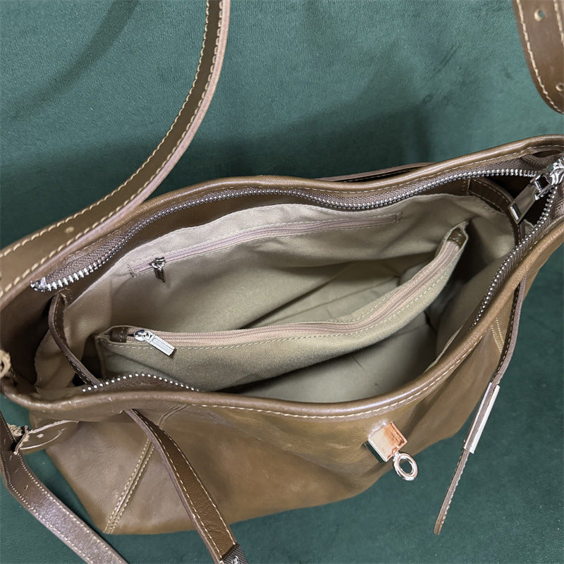 Women's Vegetable Tanning Leather Design Large Capacity Tote Bags