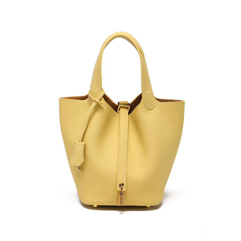 Women's Quality First Layer Cowhide Niche Basket Leather Large Bags