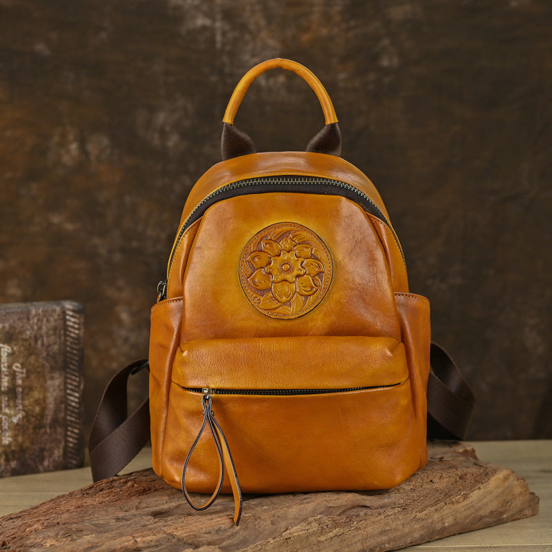Women's Leather Embossed Chinese Style Fashion Retro Backpacks