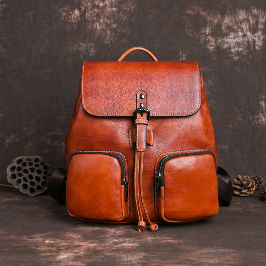 Large Capacity Neutral Cowhide Retro Rub Backpacks