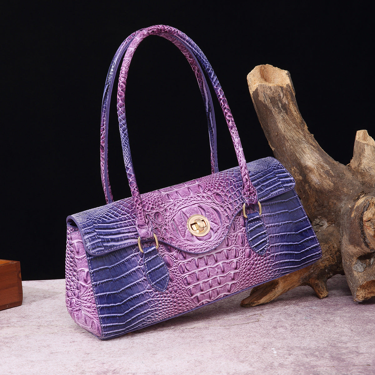 Women's Retro Portable Underarm Baguette Crocodile Pattern Crossbody Bags