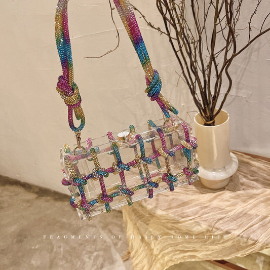 Women's Design Acrylic Transparent Box Dinner Woven Armpit Bags