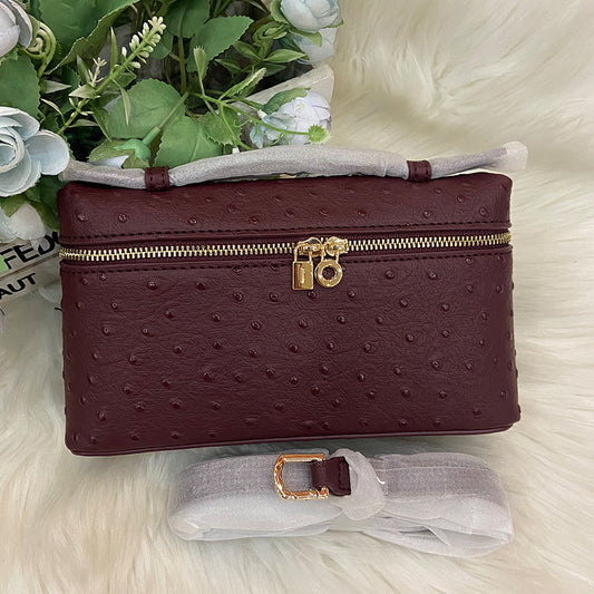 Outside Leather Ostrich Grain Cowhide Lunch Crossbody Bags