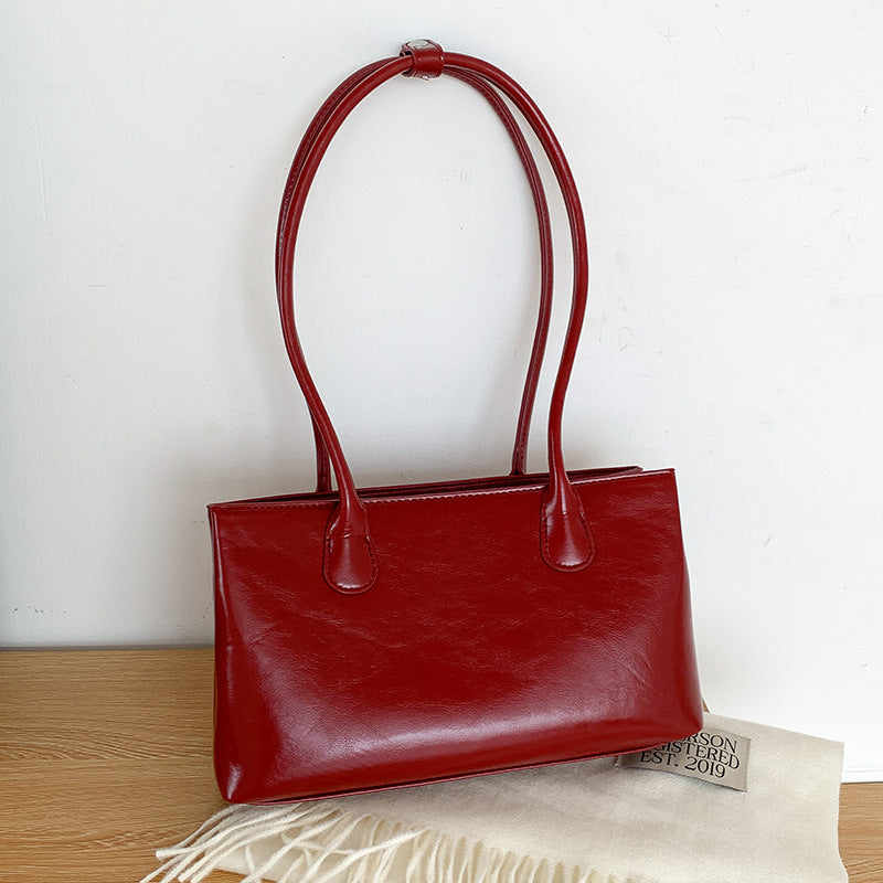 Women's Retro Style Fashionable Red High-grade Simple Shoulder Bags