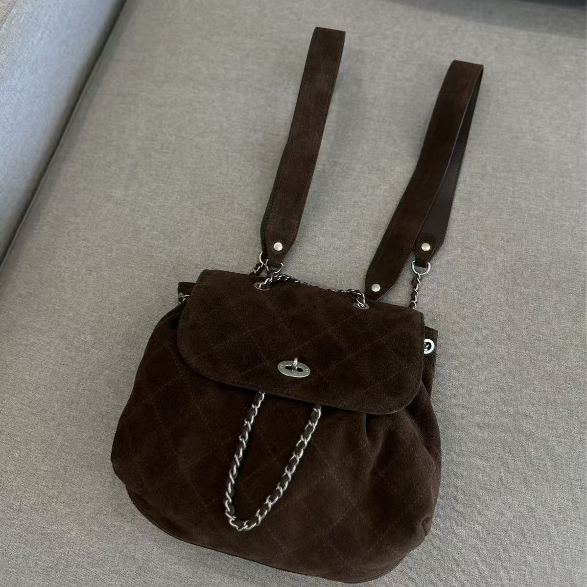 Women's Genuine Leather Classic Diamond Pattern Chain Backpacks