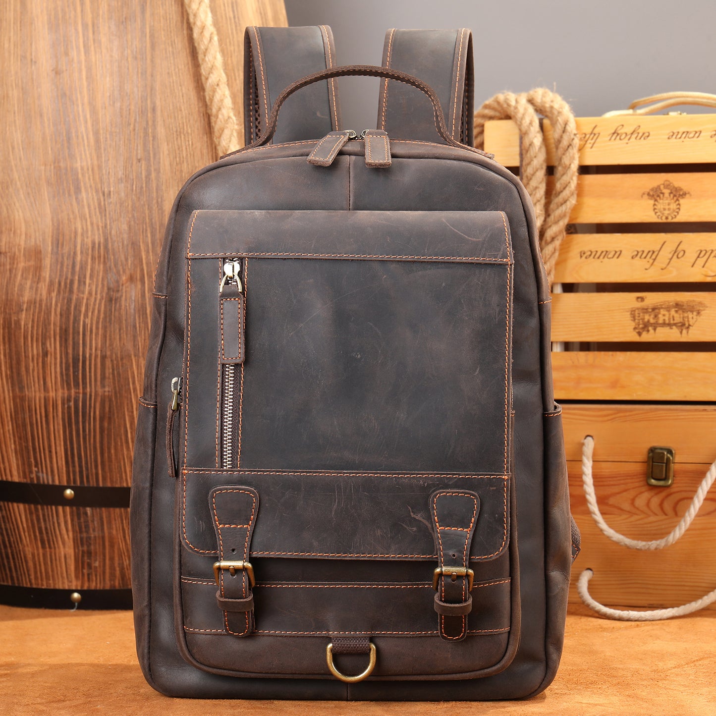 Men's Crazy Horse Leather Large Capacity Computer Backpacks