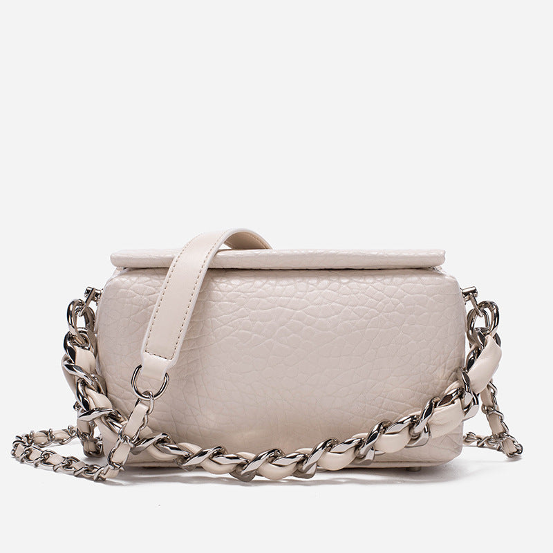 Women's Trendy Box Chain Lychee Pattern Temperament Crossbody Bags