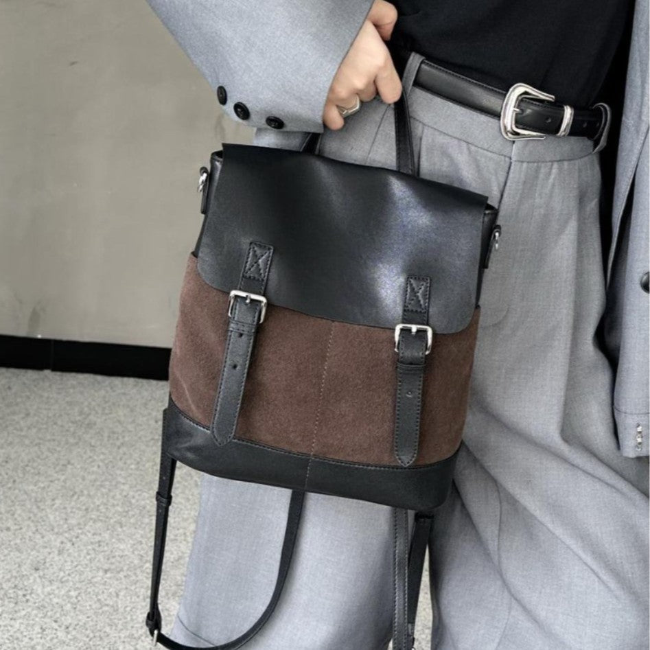 Matte Leather Contrast Color Large Capacity Backpacks