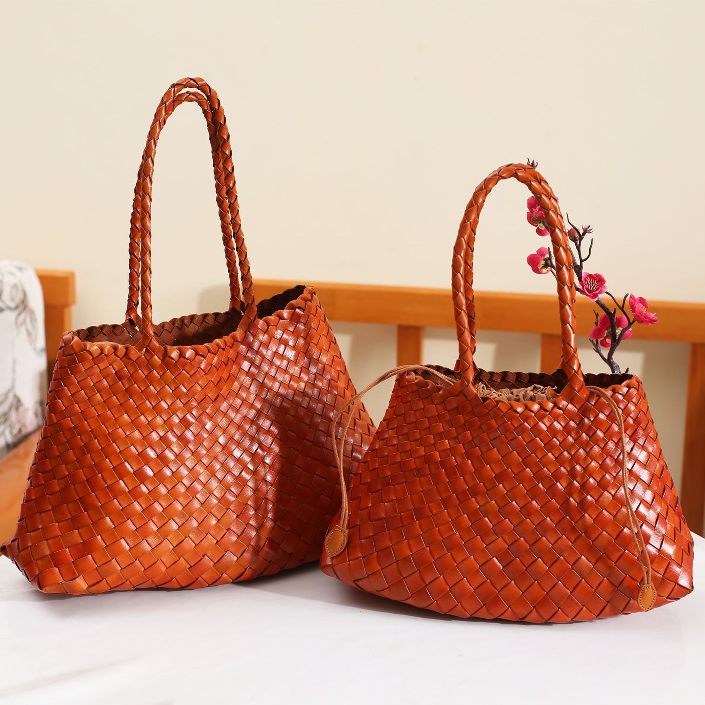 French Style Basket Cowhide Woven Vintage Large Bags