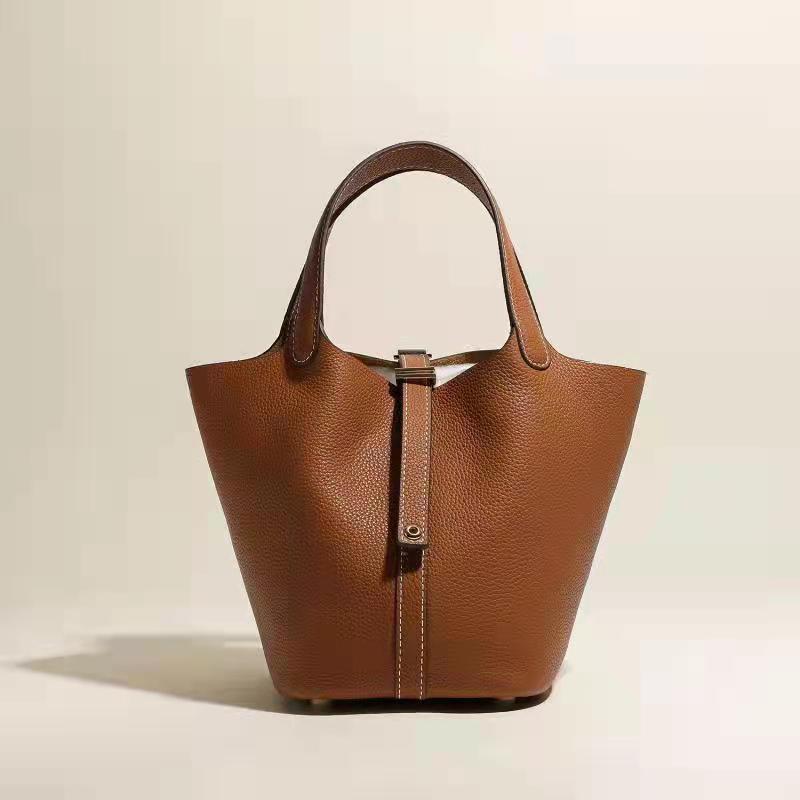 Women's Leather Vegetable Basket Layer Cowhide Large Handbags