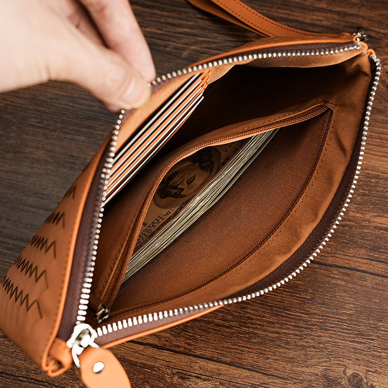 Women's & Men's & Hand-woven Leather Clutch Business Wrist Bags