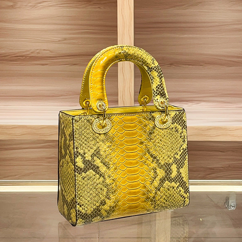 Women's Leather Python Pattern Portable Diana Fashion Bags