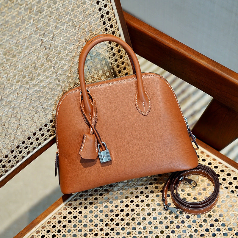 Women's Bowling Shell Top Layer Cowhide Leather Crossbody Bags