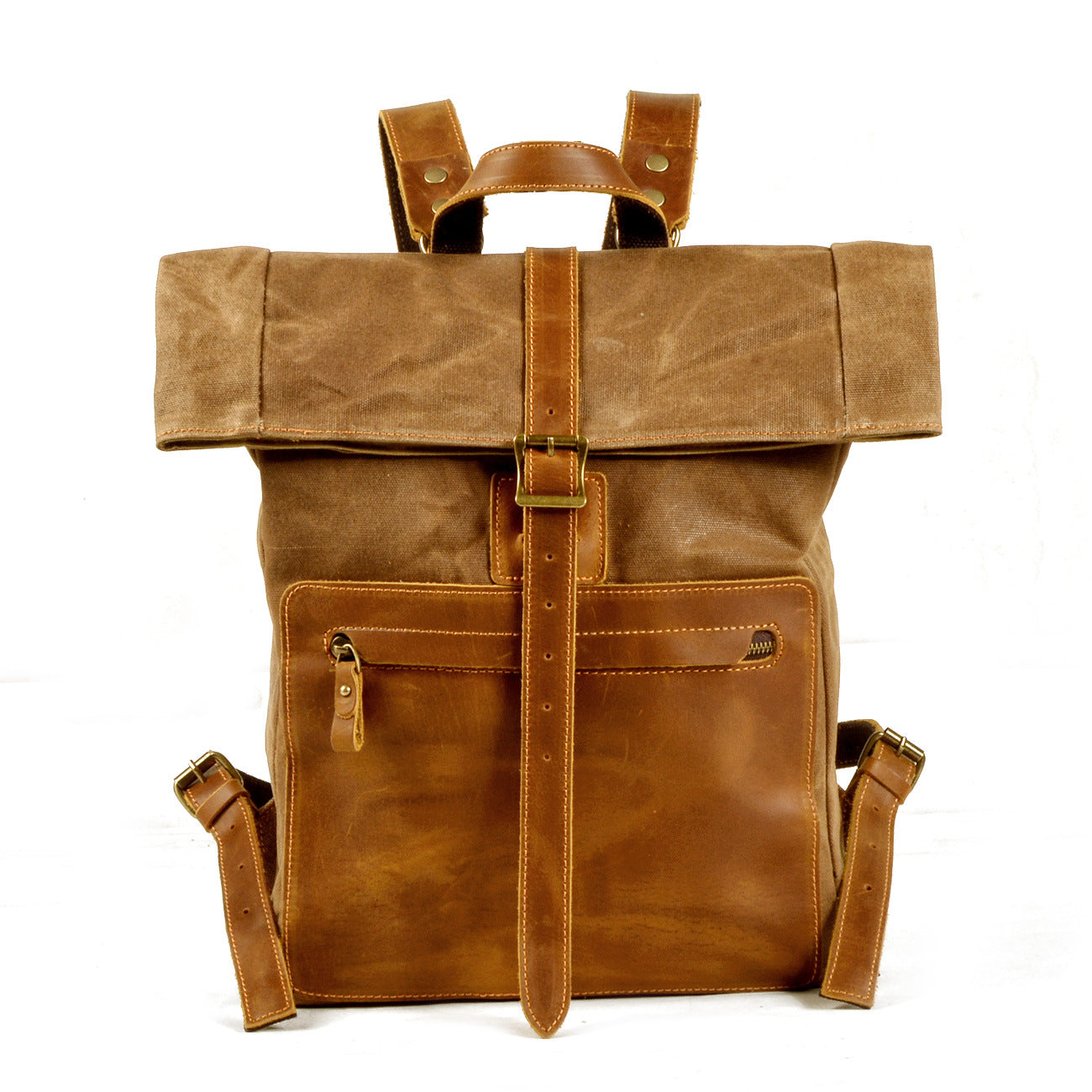 Men's Resume Work With Leather Waterproof Oil Wax Canvas Backpacks