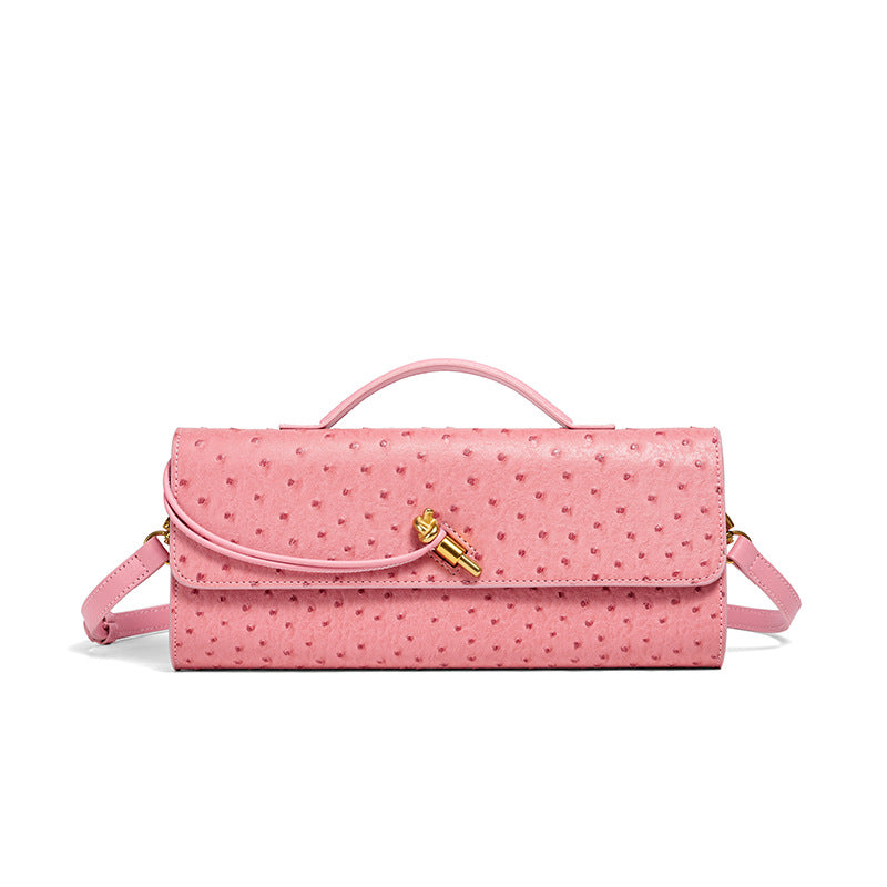 Women's Ostrich Grain Hand-woven Fashion Baguette Horizontal Handbags