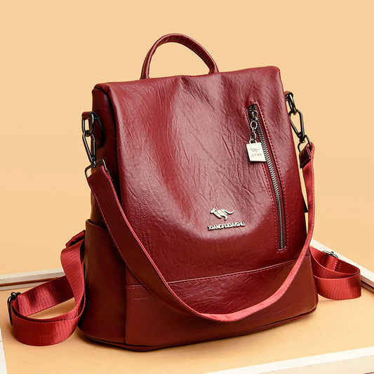 Women's Soft Leather Fashion Korean Style Large Backpacks