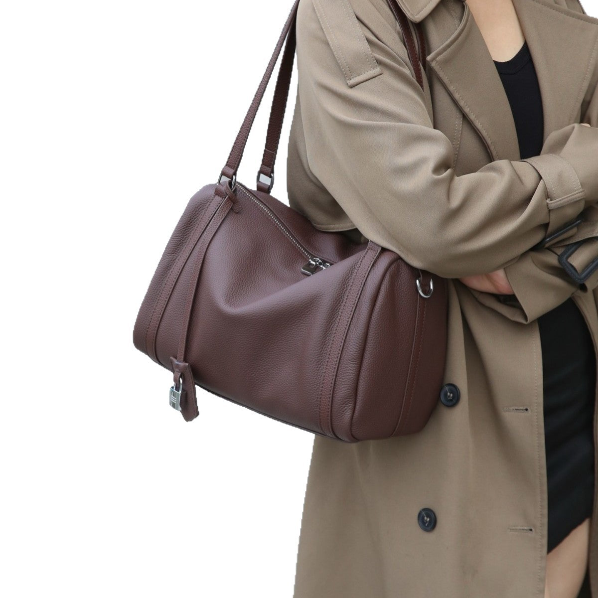 Women's First Layer Cowhide Boston Portable Genuine Shoulder Bags