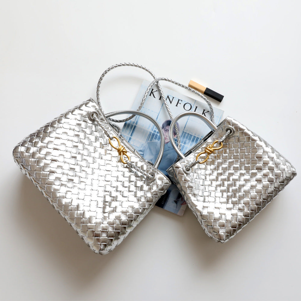 Women's Design Fashion Metal Knot Authentic Leather Bags