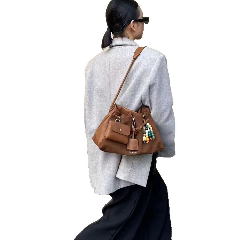 Women's Genuine Leather Underarm Matte Stitching Fashion Crossbody Bags