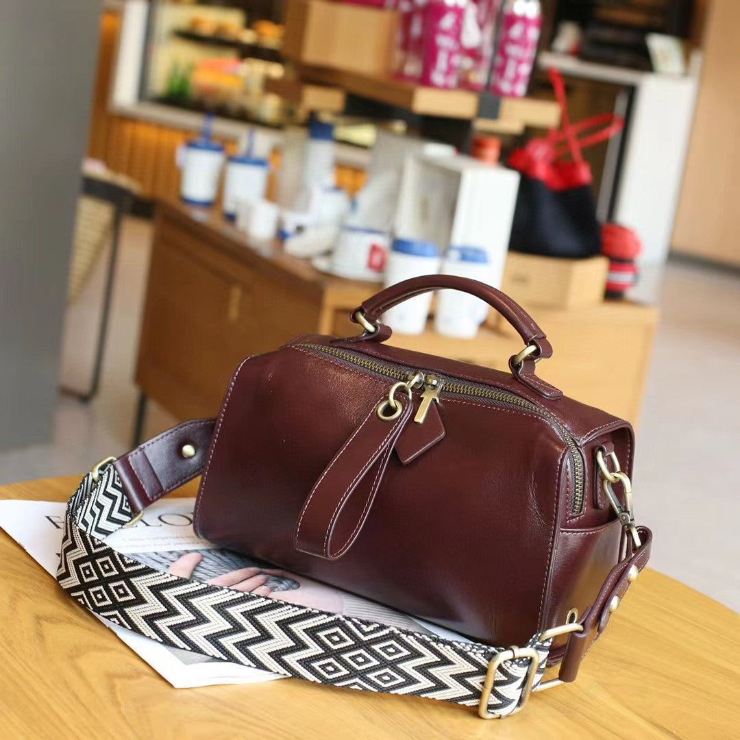 Women's Boston Pillow Genuine Leather Pure Cowhide Large Bags
