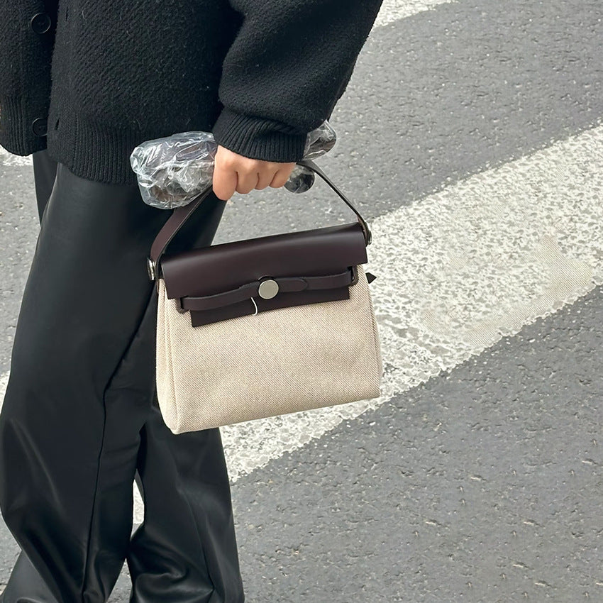 High-grade Mini Canvas Cowhide Kelly Minority Bags