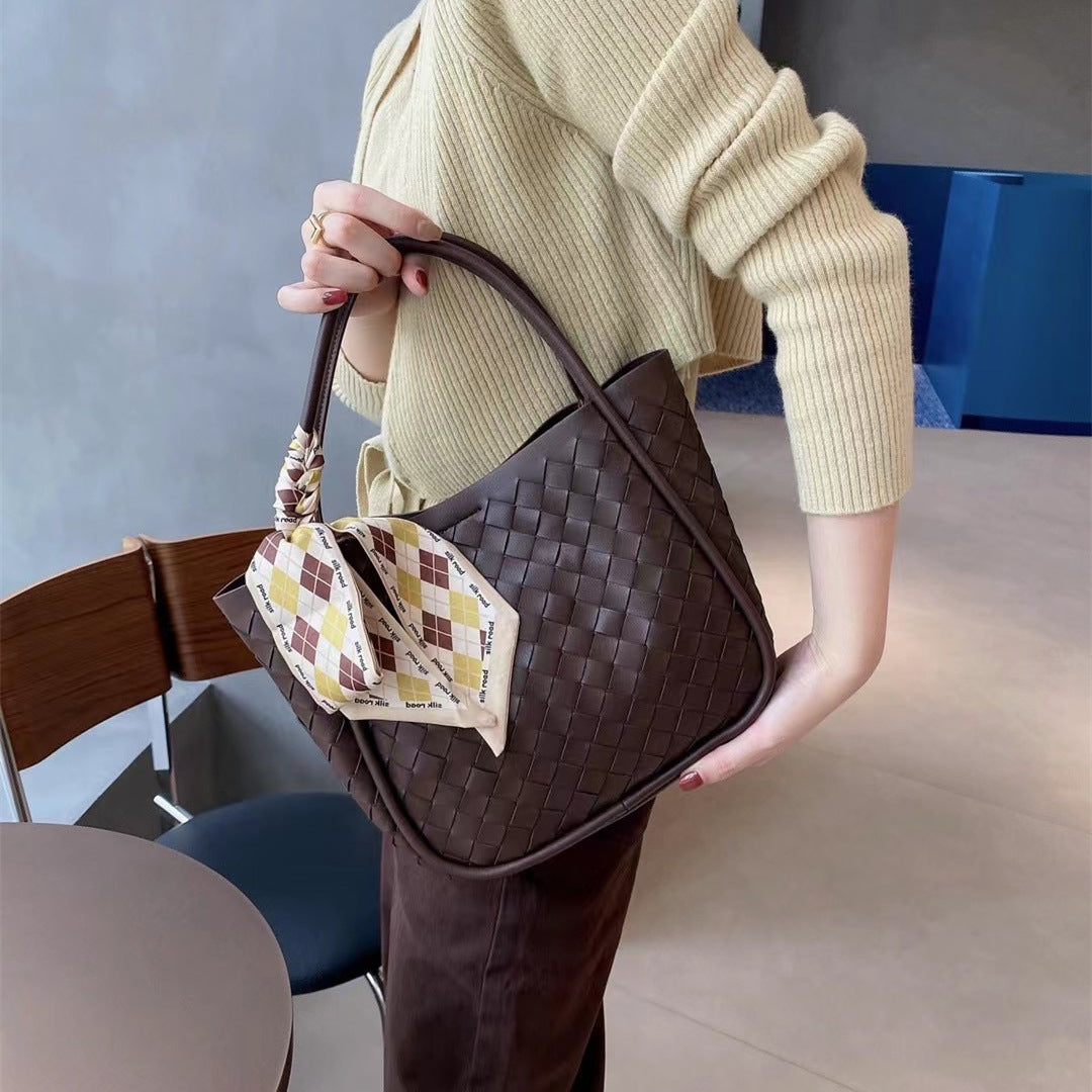 Women's Hand-woven Genuine Leather Vegetable Basket Shopping Shoulder Bags