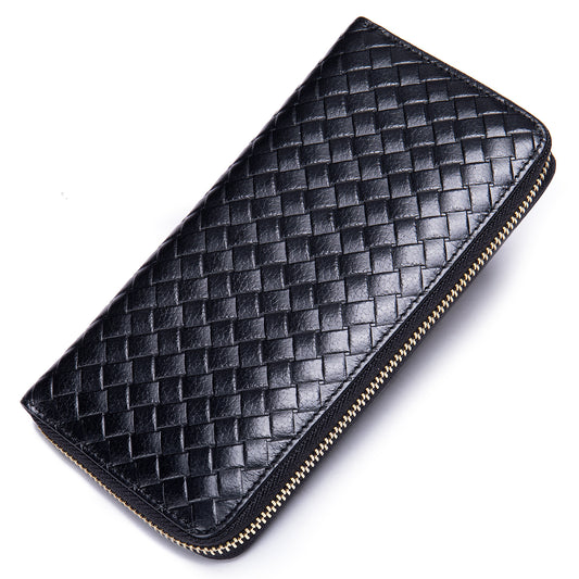 Men's Leather Long Type Pressure Woven First Men's Wallets