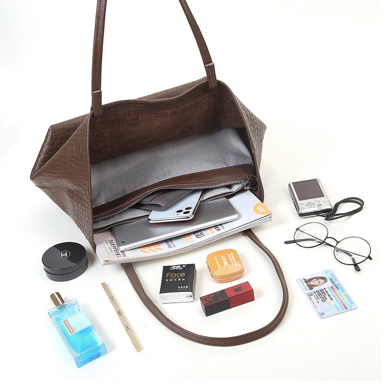 Women's Large Capacity Simple Stone Pattern Leather Shoulder Bags