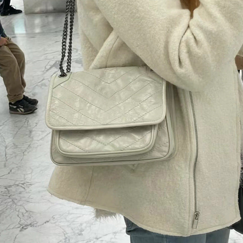 Women's Fashion Leather Chain Oil Wax Portable Handbags