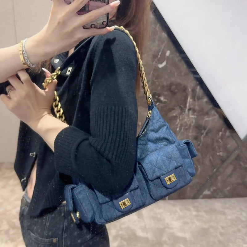 Innovative Women's Washed Chain Underarm Jeans Shoulder Bags