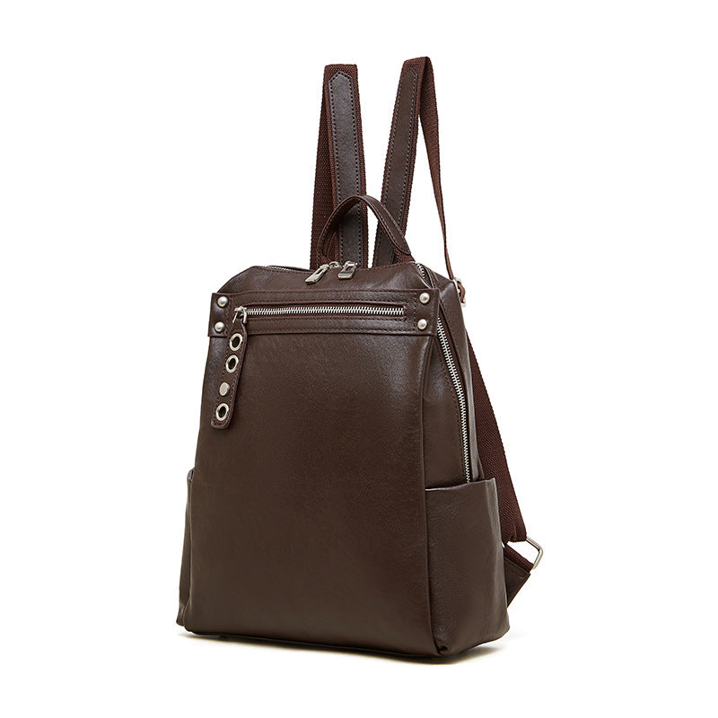 Women's Layer Vegetable Tanning Leather Large Capacity Backpacks