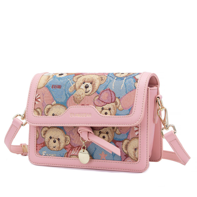 Bear Attachment Summer Victory Contrast Color Crossbody Bags