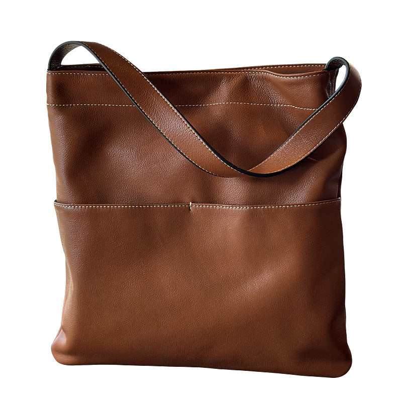 Women's First Layer Cowhide Simple Large Capacity Shoulder Bags
