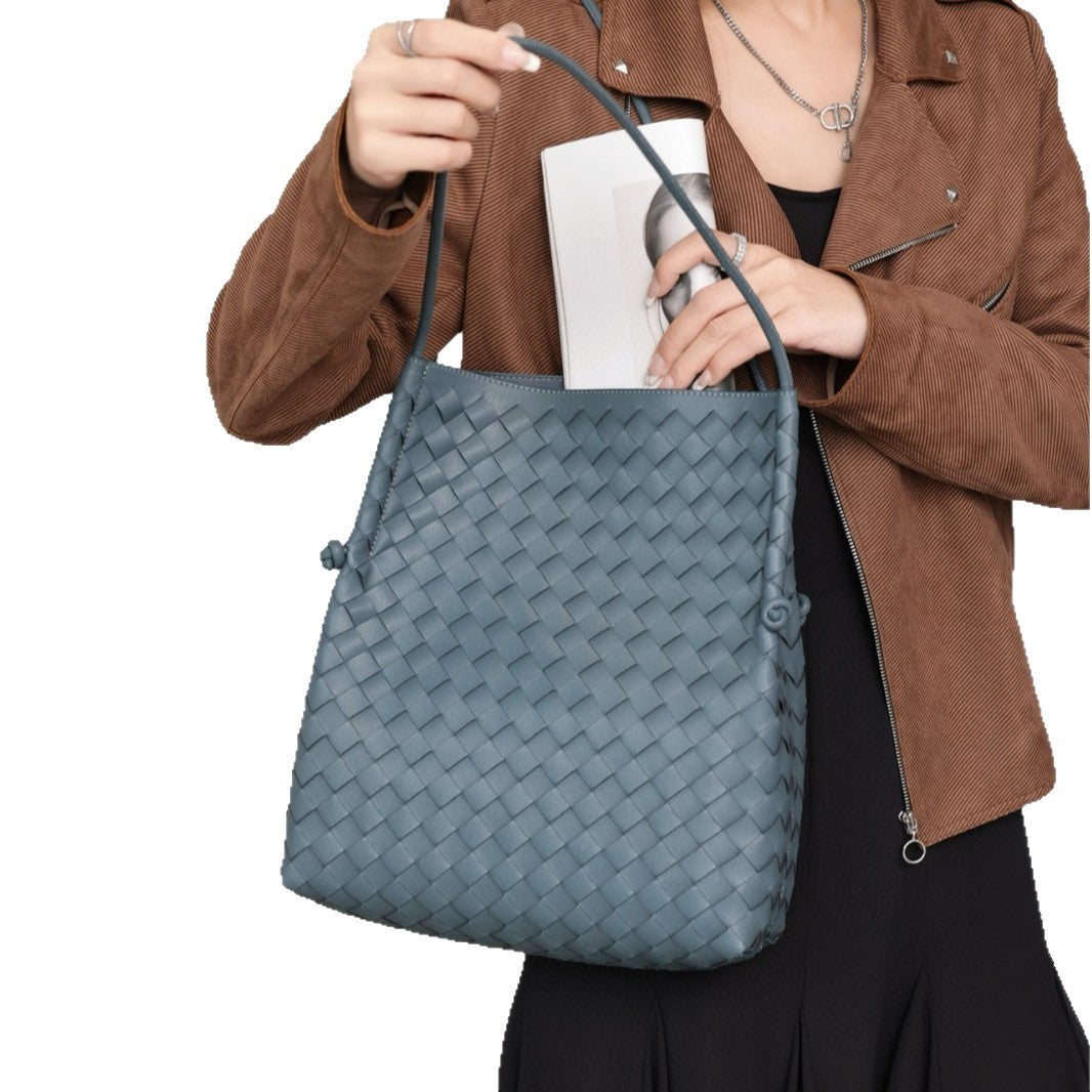 Women's Leather Woven Literary Large Designer Model Shoulder Bags