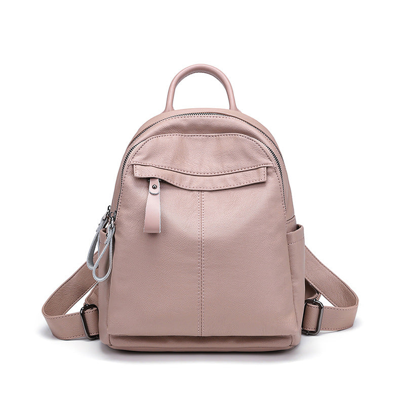 Women's Fashion Trendy Versatile Black Soft Leather Backpacks