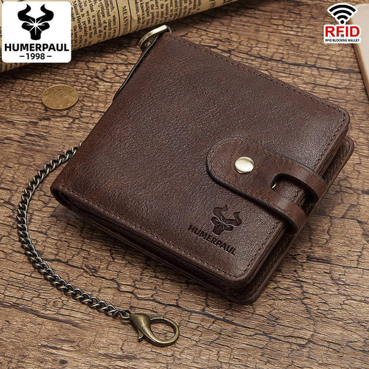 Men's Crazy Horse Zip Cowhide Genuine Leather Buckle