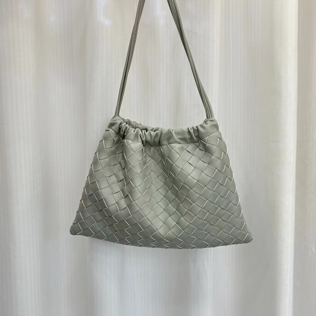 Women's Genuine Leather Fashion White One Drawstring Crossbody Bags