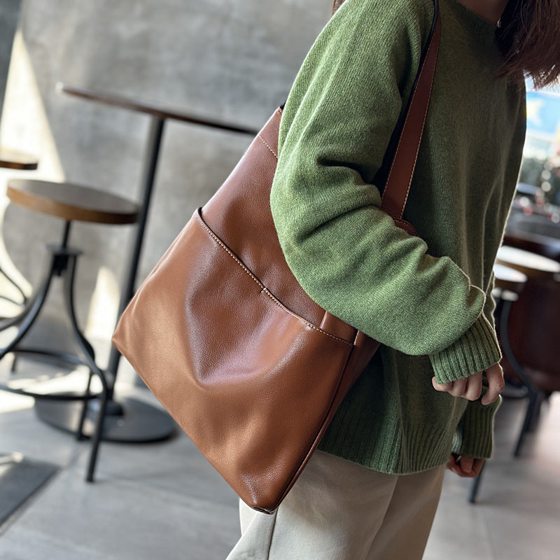 Women's First Layer Cowhide Simple Large Capacity Shoulder Bags