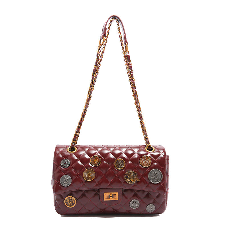 Women's Stylish Texture Niche Western Style Badge Shoulder Bags