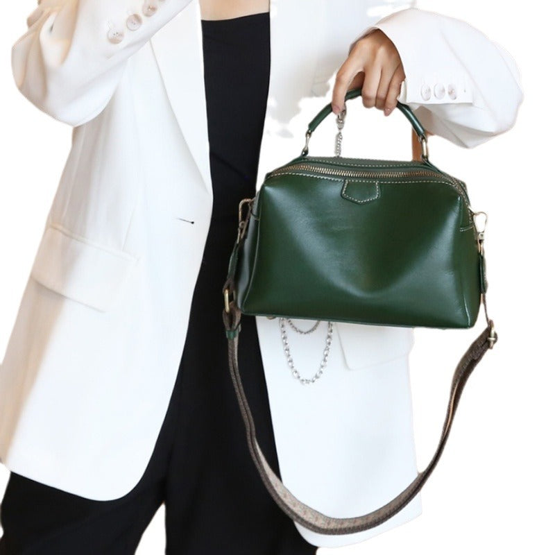Large Capacity Wide Strap Soft Cowhide Shoulder Bags